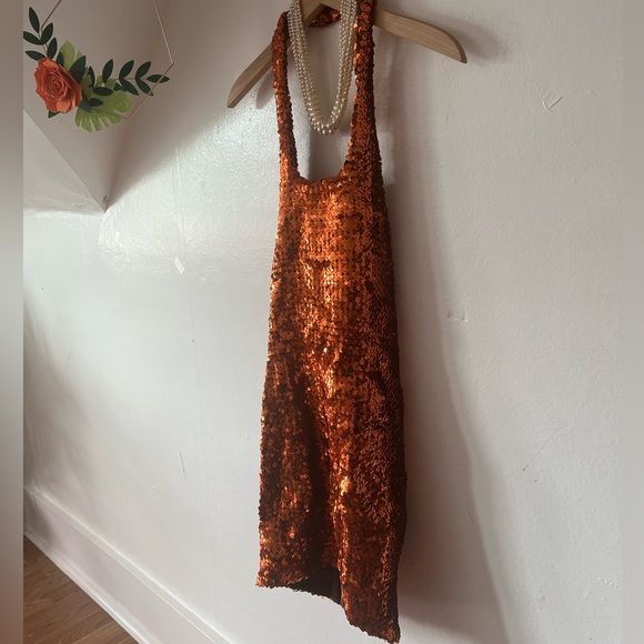 EUC VTG 80s halter sequin minidress handmade stretch small medium cocktail disco - Picture 14 of 15